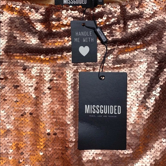 NEW MISSGUIDED Bronze Colored Sequin Mini Skirt 4 - Picture 5 of 8